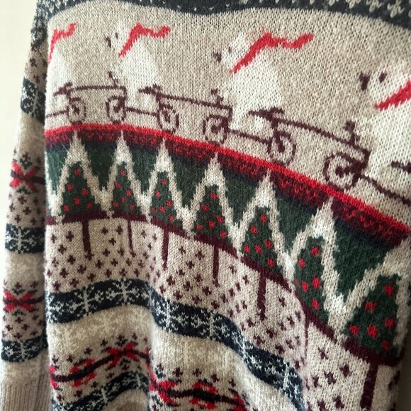 Abercrombie & Fitch Womens Pullover Sweater Beige Nordic Fair Isle Polar Bear M - Picture 3 of 5